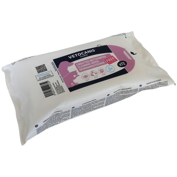 Lingettes nettoyantes chien, chat gf, VETOCANIS, x72, 327g
