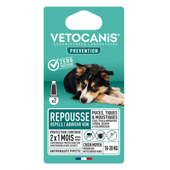 Solution antiparasitaire spot on pour chien moyen VETOCANIS, x2