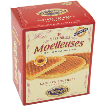 Gaufres fourrées vergeoise moelleuses LA DUNKERQUOISE, 6x 3gauffres, étui de 300g