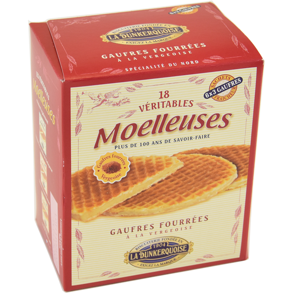 Gaufres fourrées vergeoise moelleuses LA DUNKERQUOISE, 6x 3gauffres, étui de 300g
