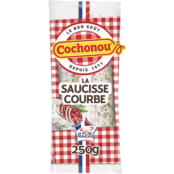Saucisson saucisse sèche courbe Porc Français - COCHONOU - 250g