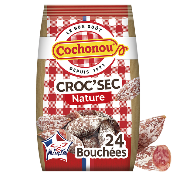 Saucisson Croc Sec Porc Français - COCHONOU - 24 bouchées - 150g