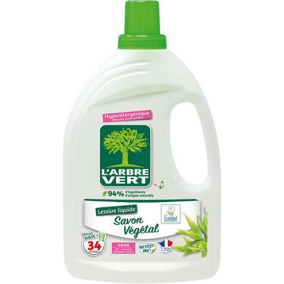 Lessive liquide savon végétal ARBRE VERT bidon 1,53l 34lavages