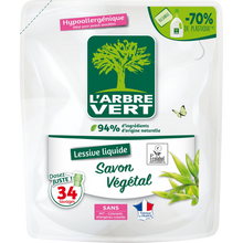 L'ARBRE VERT - Lessive liquide - Hypoallergénique - Savon végétal - 34lavages - RECHARGE - 1.53 l