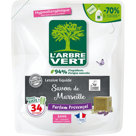 Lessive liquide secrets d'antan savon de marseille parfum provencalARBRE VERT x34lav.1,53l recharge 94% d'ingrédients d'origine naturelle
