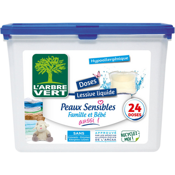 Lessive peaux sensibles famille&bébé hypo.L'ARBRE VERT x24ds