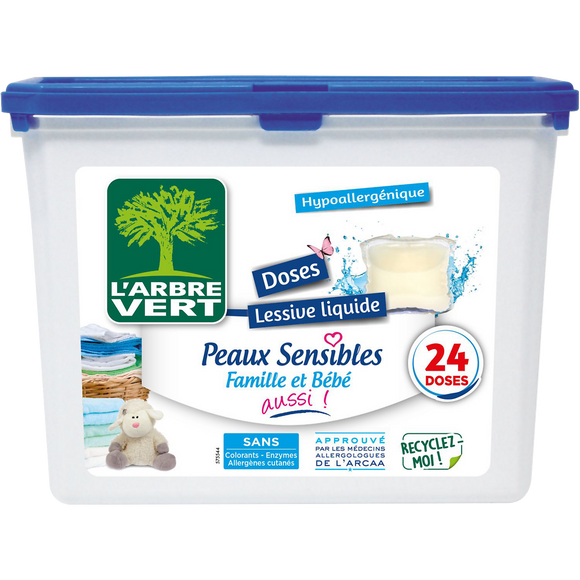 Lessive peaux sensibles famille&bébé hypo.L'ARBRE VERT x24ds