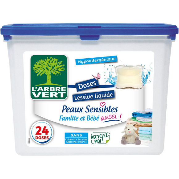 L'ARBRE VERT - Lessive en doses - Hypoallergénique,Pour bébé - 24 lavages - 0.634 kg