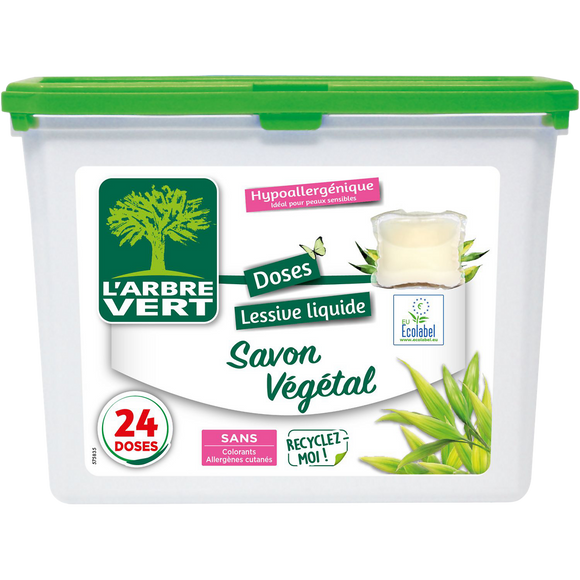 L'ARBRE VERT - Lessive en doses - Hypoallergénique - 24 lavages - 634g
