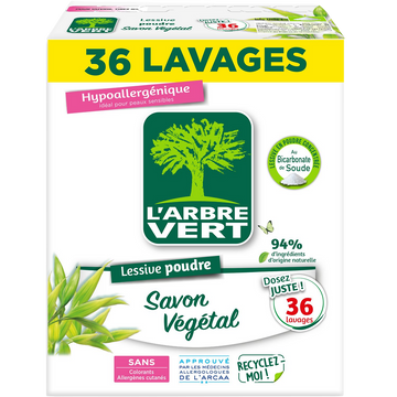 Lessive Poudre Savon Végétal - Hypoallergénique - L'ARBRE VERT