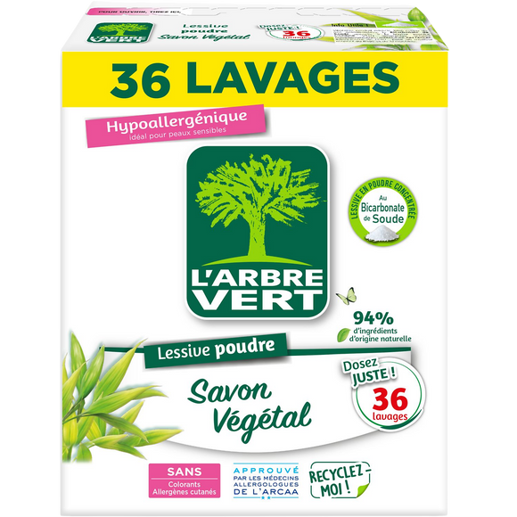Lessive Poudre Savon Végétal - Hypoallergénique - L'ARBRE VERT