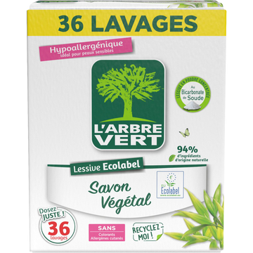 L'ARBRE VERT - Lessive en poudre - Hypoallergénique - 36 lavages - 1.8kg