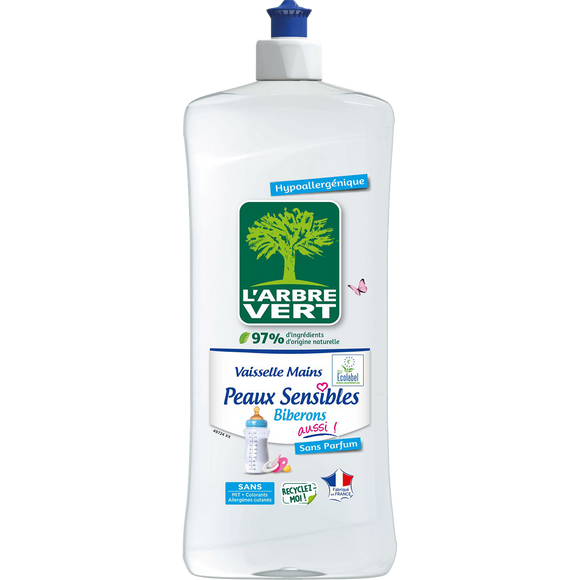 Liquide vaisselle mains biberons peaux sensibles ARBRE VERT flacon 750ml