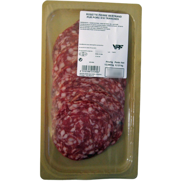 Rosette pur porc ,VPF, PIERRE BERTRAND, 10 tranches 120 g environ