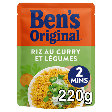 Riz cuisiné au Curry et Légumes express 2min BEN'S ORIGINAL - Sachet micro-ondable 220g