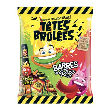 Bonbon la barre goût pomme et fraise TETE BRÛLÉES, 200g