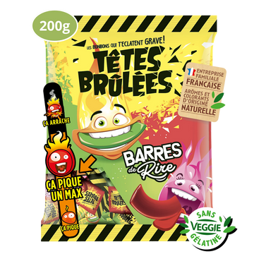 Bonbon la barre goût pomme et fraise TETE BRÛLÉES, 200g