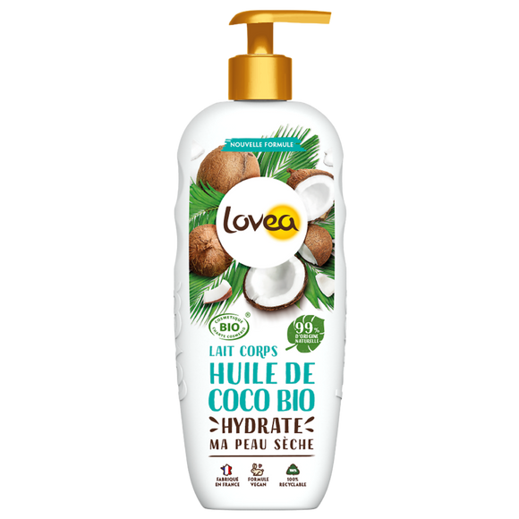 Lait corps hydratant pour peaux sèches coco bio LOVEA nature, 250ml