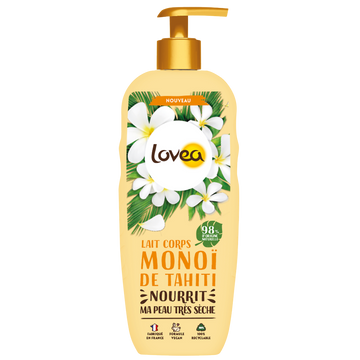 Lait pour le corps au monoi de Tahiti pour peaux très sèches LOVEA, 250ml