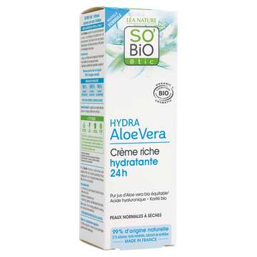 Crème jour hydratante riche aloé vera pss SO BIO tube 50ml