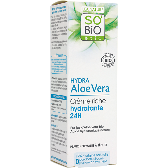 Crème jour hydratante riche aloé vera pss SO BIO tube 50ml