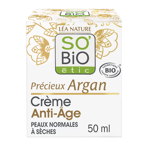 Crème visage anti-âge jour précieux argan bio SO'BIO, pot de 50ml