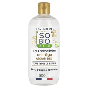 Eau micellaire anti-âge précieux argan SO BIO, flacon de 500ml