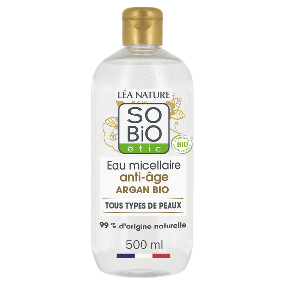 Eau micellaire anti-âge précieux argan SO BIO, flacon de 500ml