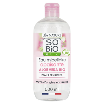 Eau micellaire 3en 1 aloé vera bio SO BIO, flacon de 500ml