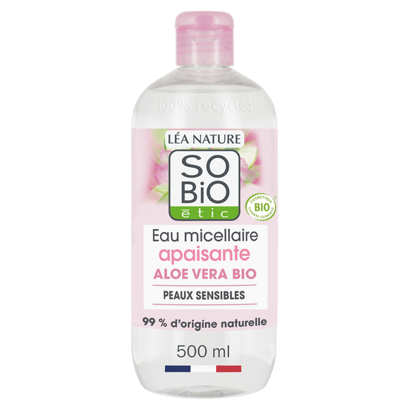 Eau micellaire 3en 1 aloé vera bio SO BIO, flacon de 500ml