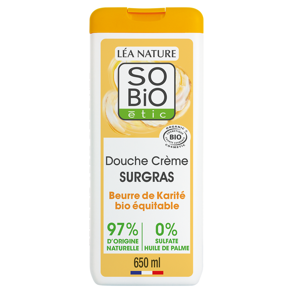 Douche karité sans sulfates SO'BIO, flacon de 650ml