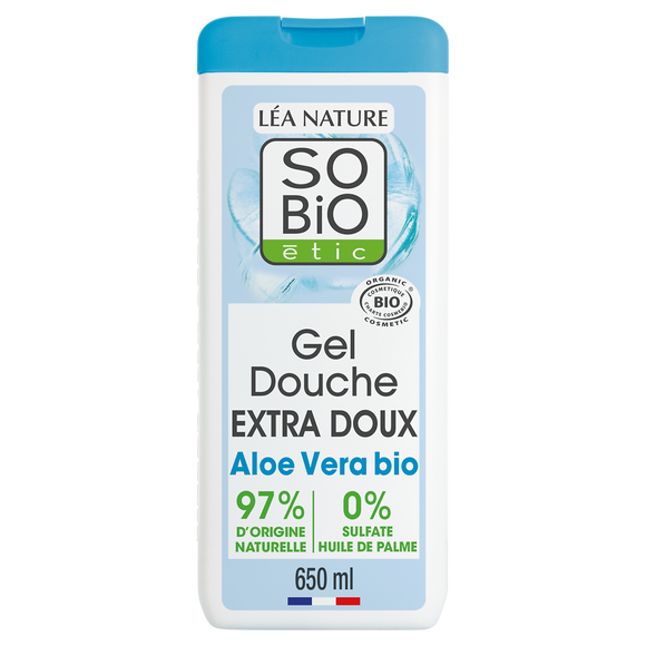 Gel douche aloe vera sans sulfates SO'BIO, flacon de 650ml