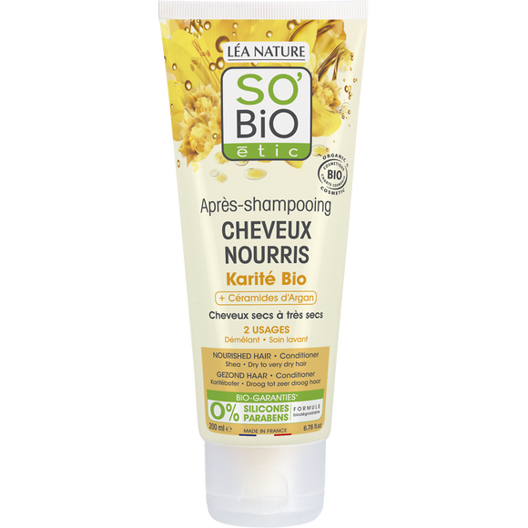 Après-shampooing cheveux nourris karité SO'BIO, 200ml