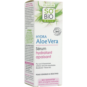 Serum hydratant + peaux sensible/sèches aloe vera SO BIO, 30ml