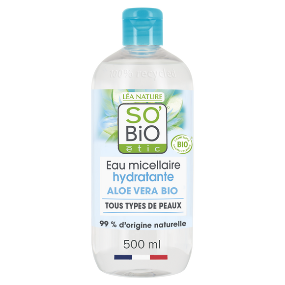 Eau micellaire hydratante aloé vera SO BIO, flacon de 500ml