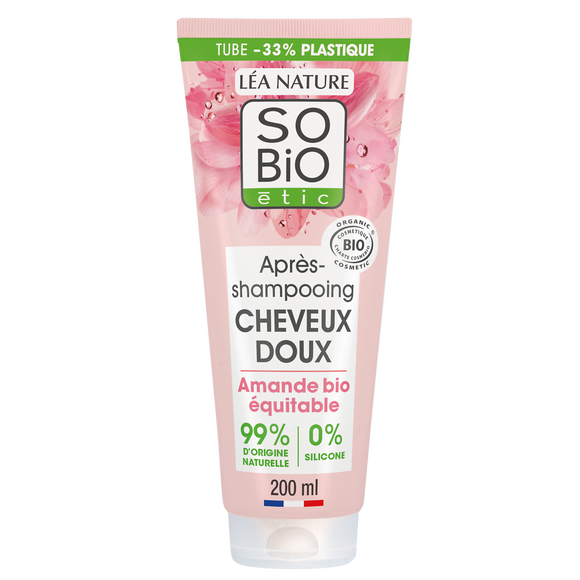 Après-shampooing cheveux doux lait amande/protéines riz SOBIO, 200ml