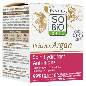 Soin hydratant anti-rides jour précieux argan bio SO'BIO pot 50ml