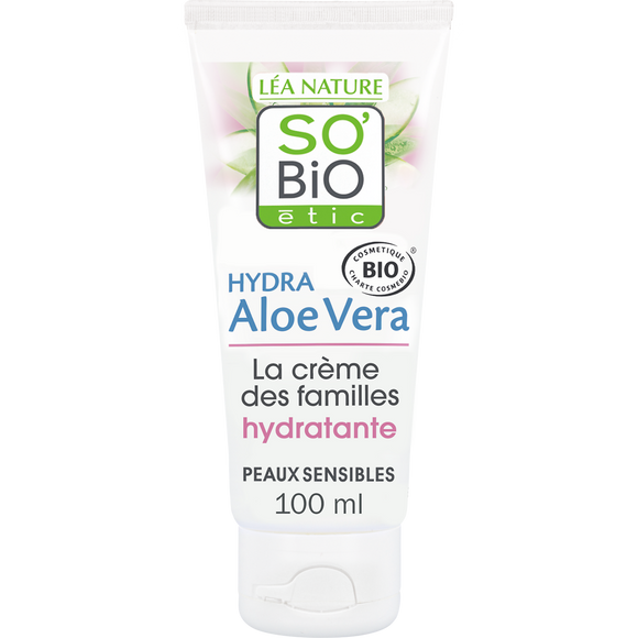 Crème hydratante hypoallergénique peaux sensibles et réactives famillebio hydra aloé véra SO'BIO ETIC, 100ml