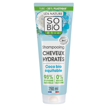 Shampooing cheveux hydratés coco et acide hyaluronique SO BIO, 250ml
