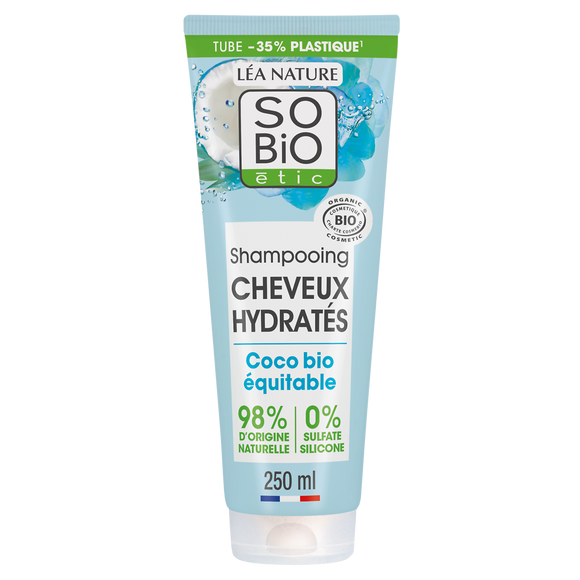 Shampooing cheveux hydratés coco et acide hyaluronique SO BIO, 250ml