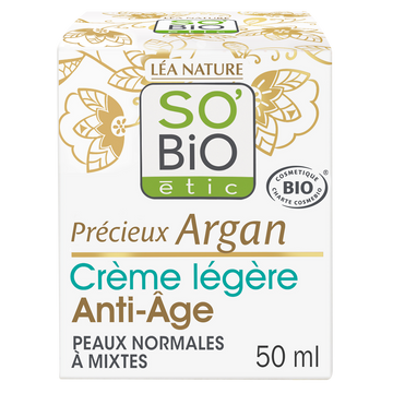Crème visage légère anti-âge bio SO'BIO, pot de 50ml
