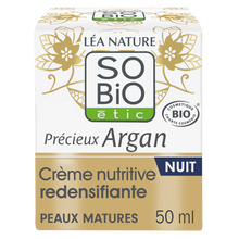 Crème visage nuit nutritive redensif anti rides argan peaux matures SOBIO, 50ml
