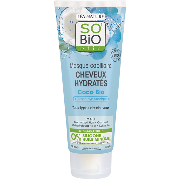 Masque cheveux hydratés coco et acide hyaluronique SO BIO 200ml