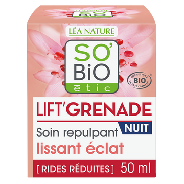 Soin repulpant lissant éclat nuit lift'grenade SO'BIO 50ml