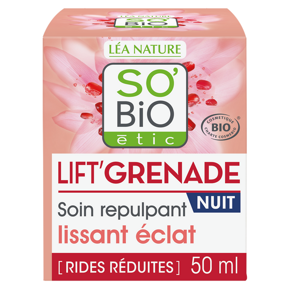 Soin repulpant lissant éclat nuit lift'grenade SO'BIO 50ml