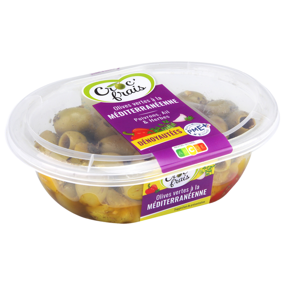 Olives dénoyautées à la méditerranéenne, CROC FRAIS, barquette 200g