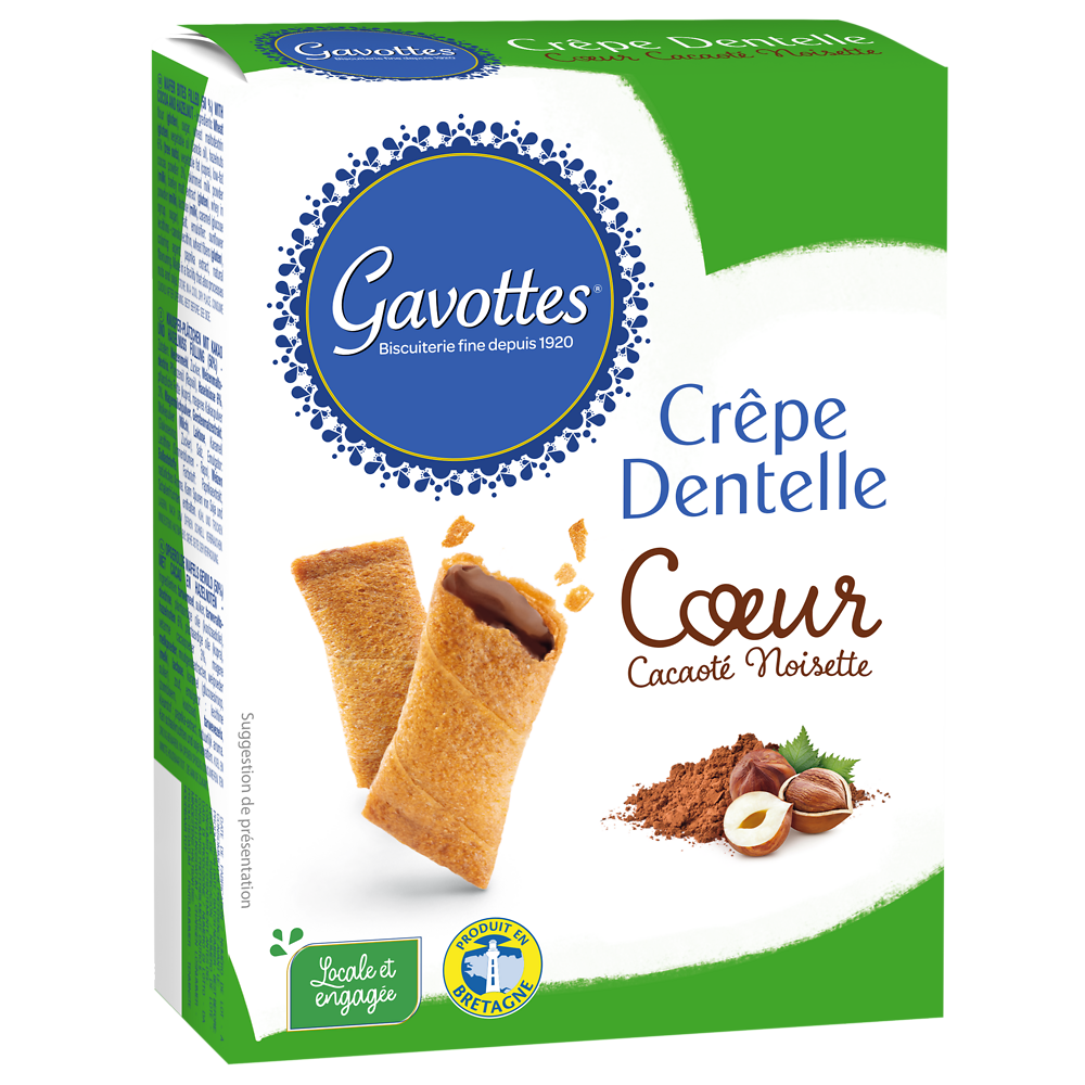 Biscuits dentelles fourrés cacaotée à la noisette, GAVOTTES 90g
