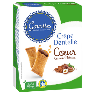 Biscuits dentelles fourrés cacaotée à la noisette, GAVOTTES 90g
