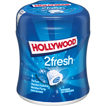 Chewing gums sans sucre menthe forte-menthe fraîche 2Fresh HOLLYWOOD,40 dragées, 88g