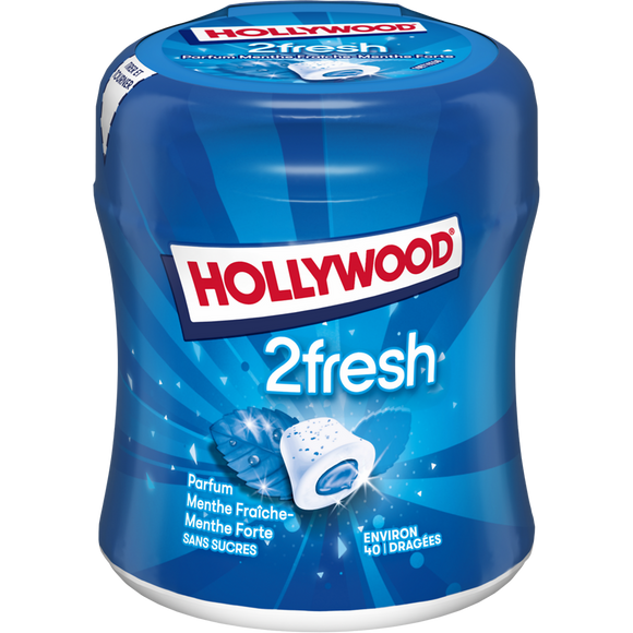 Chewing gums sans sucre menthe forte-menthe fraîche 2Fresh HOLLYWOOD,40 dragées, 88g